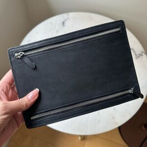 Black and White Leather Double Zippered Clutch Bag (to be placed in purse)